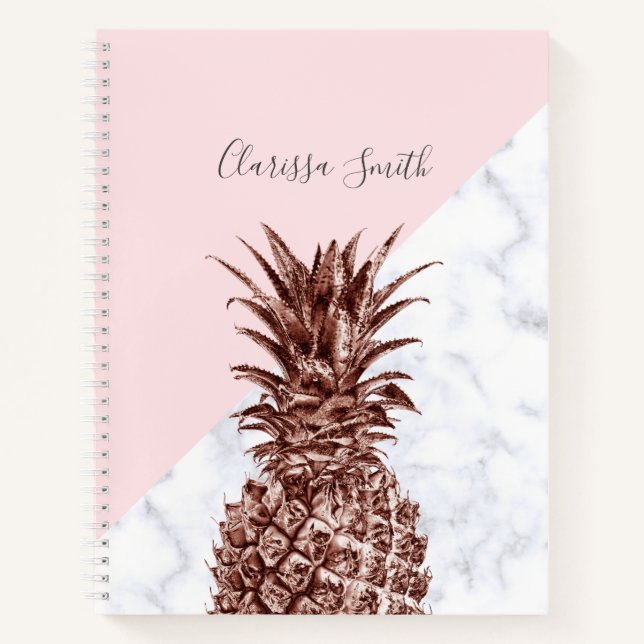 Eleganter hübscher Rose-Ananas-weißer Marmor Notizbuch (Vorderseite)