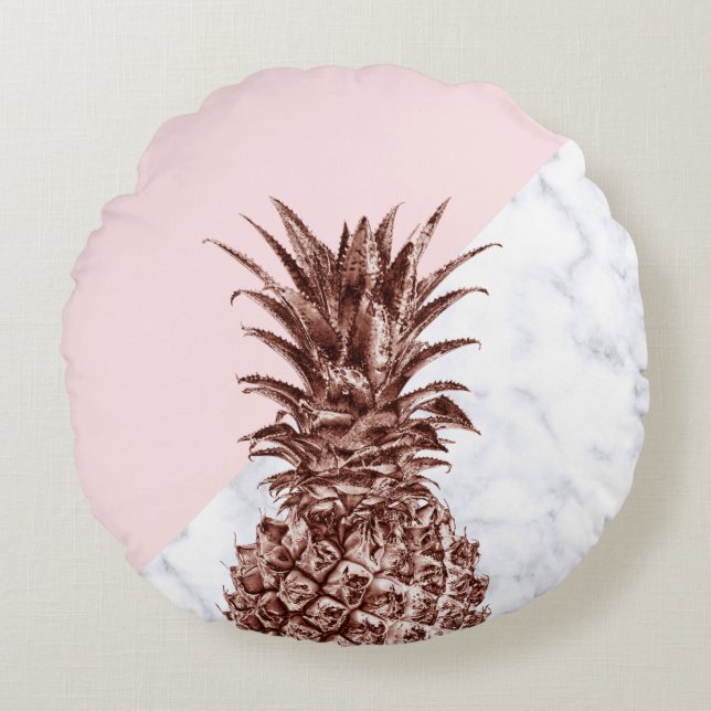 Eleganter hübscher Rose-Ananas-weißer Marmor Rundes Kissen (Vorderseite)