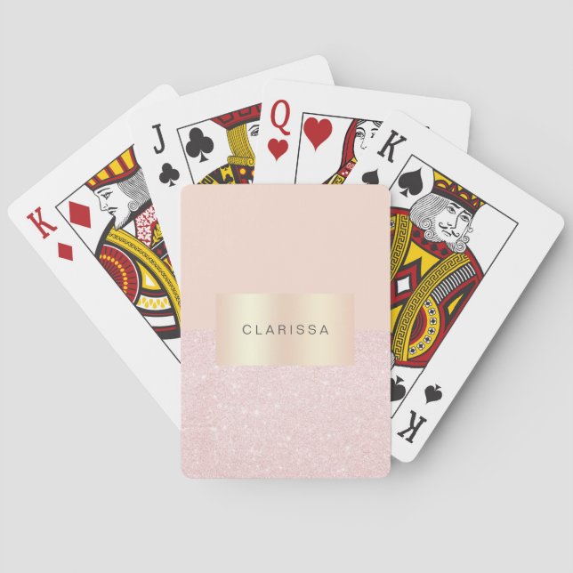 Eleganter hübscher Rose Gold Glitzer & Rosa Spielkarten (Rückseite)