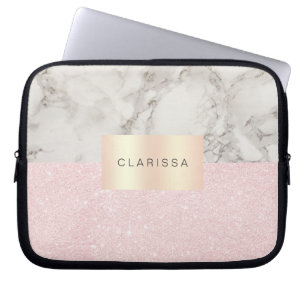 Eleganter hübscher Rose Gold Glitzer & weißer Marm Laptopschutzhülle