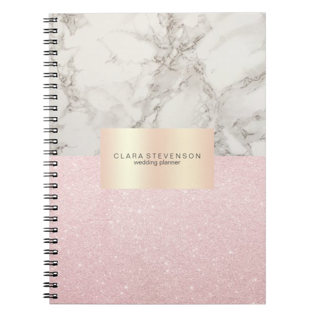 Eleganter hübscher Rose Gold Glitzer & weißer Marm Notizblock (Vorderseite)