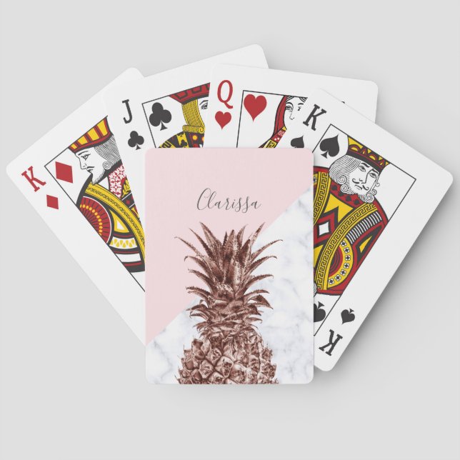 Eleganter hübscher Rosengoldananas-Weißmarmor Spielkarten (Rückseite)