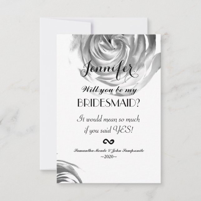 Eleganter Hübscher Schwarz-Weiß-Rose-Druck Einladung (Vorderseite)