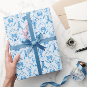 Eleganter Hummer und Krabben in Kornblumenblau Geschenkpapier