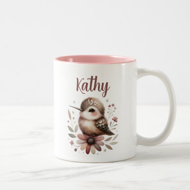 Eleganter Hummingbird Personalisierter Name Zweifarbige Tasse (Rechts)