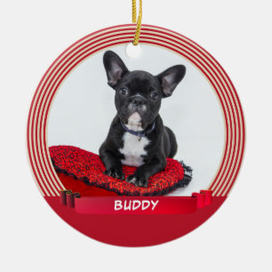 Eleganter Hund Welpe Haustier Foto Rotes Band Keramik Ornament