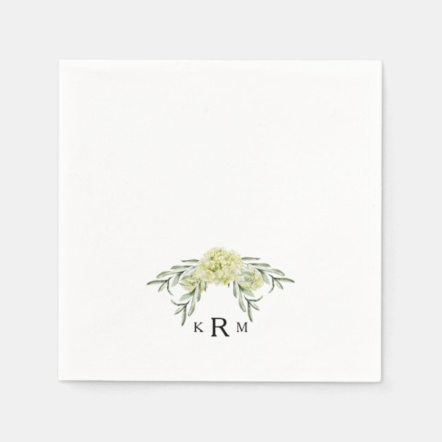 Eleganter Hydrangea Foliage Monogram Cocktail Serviette (Vorderseite)