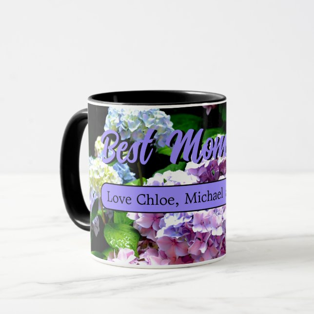 Eleganter Hydrangea Garten Rosa lila Foto Tasse (Vorderseite Links)