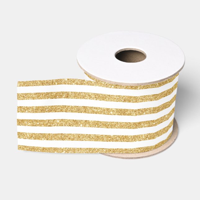 Eleganter Imitat-GoldGlitzer und weißes Ripsband (Spule)