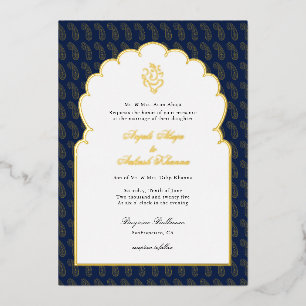 Eleganter indischer Ganesh-Hochzeit in Dunkelblau Folieneinladung