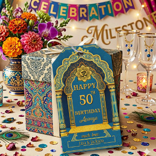Eleganter indischer Teal- und Goldbogen zum Geburt Geschenkanhänger