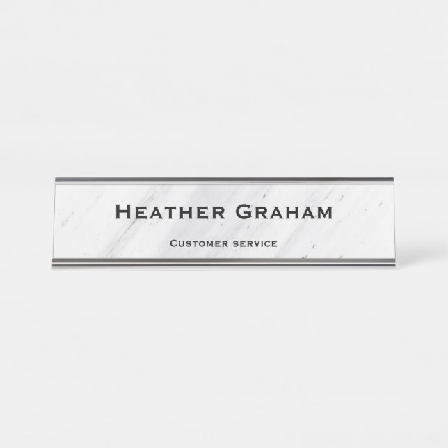 Eleganter individuelle Name aus weißem Marmor Schreibtischnamensplakette (Vorderseite )