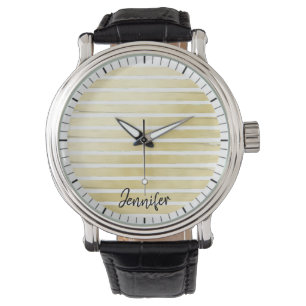 Eleganter individuelle Name Goldfolie gestreift Armbanduhr
