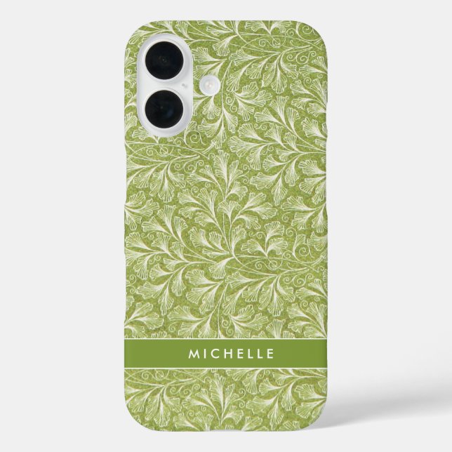 Eleganter Individuelle Name Green Botanical iPhone 16 Hülle (Rückseite)