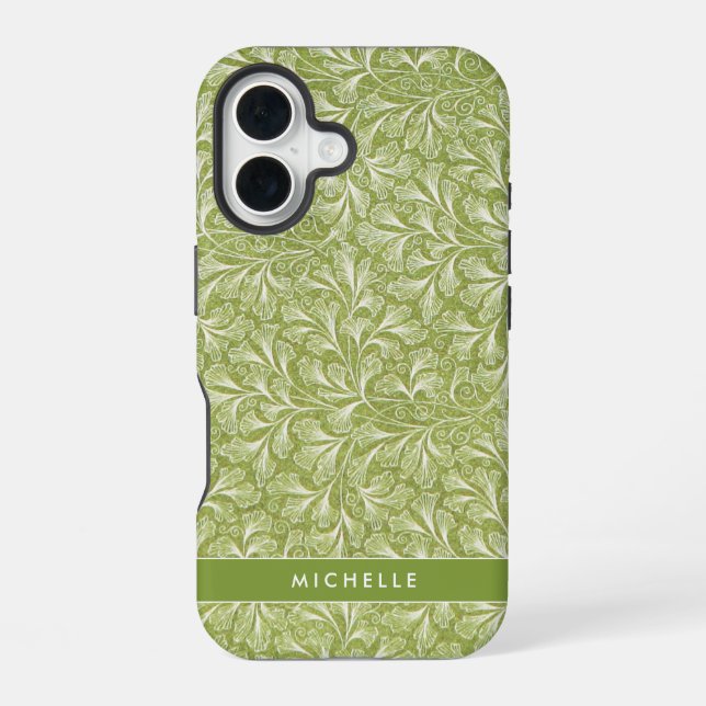 Eleganter Individuelle Name Green Botanical iPhone 16 Hülle (Rückseite)