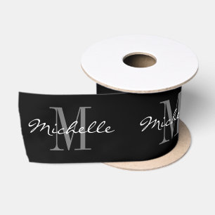 Eleganter individuelle Name Monogramm Schwarz Weih Satinband
