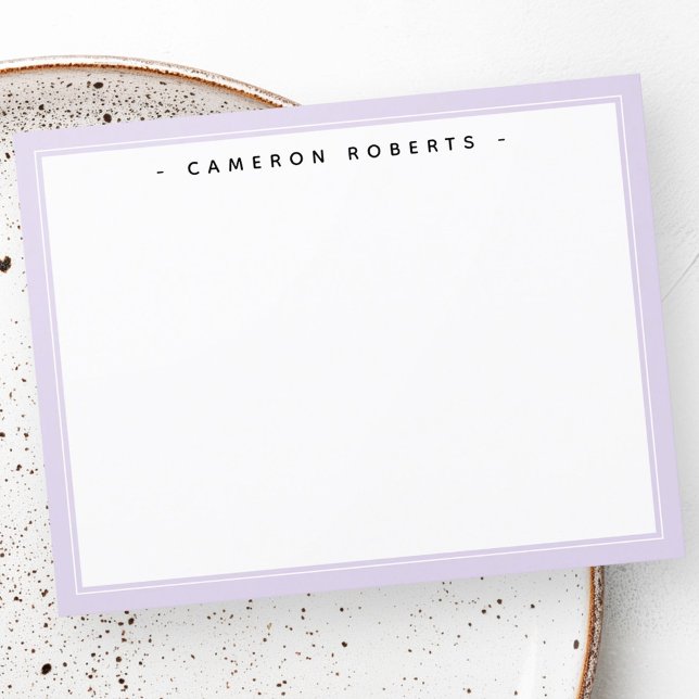 Eleganter individuelle Name-Notenkartenleuchte lil Dankeskarte (Elegant custom name note card light purple border)