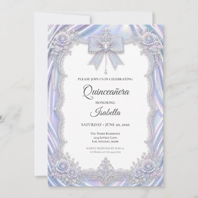 Eleganter Irisbogen Quinceañera Einladung (Vorderseite)
