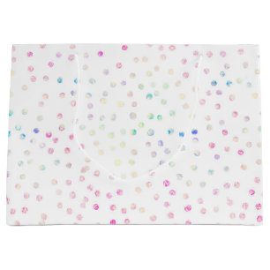 Eleganter, irrisierender Glitzer Dots White Design Große Geschenktüte