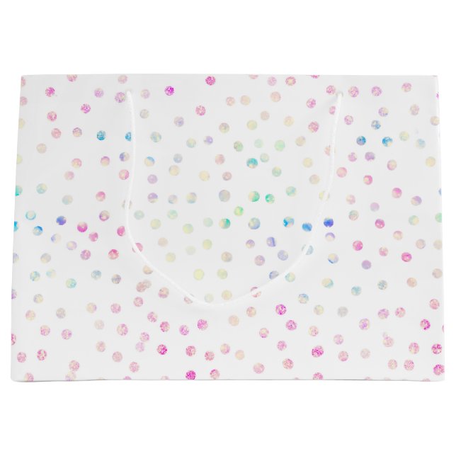 Eleganter, irrisierender Glitzer Dots White Design Große Geschenktüte (Vorderseite)