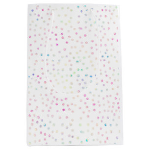 Eleganter, irrisierender Glitzer Dots White Design Mittlere Geschenktüte