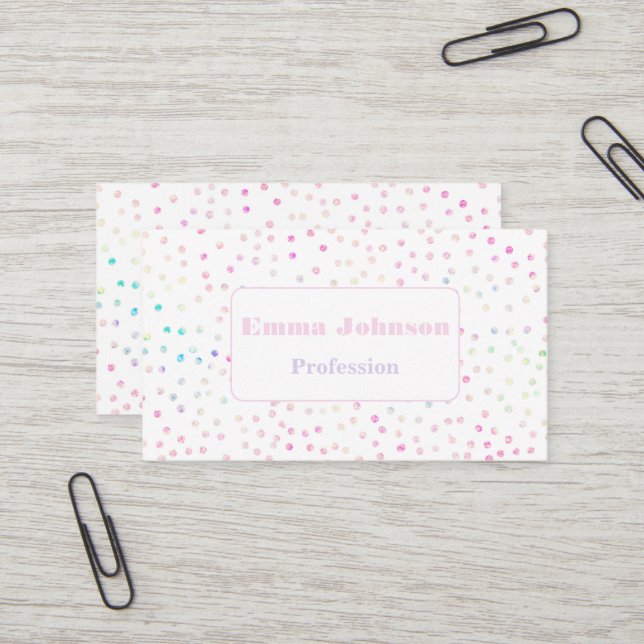 Eleganter, irrisierender Glitzer Dots White Design Visitenkarte (Vorderseite/Rückseite Beispiel)