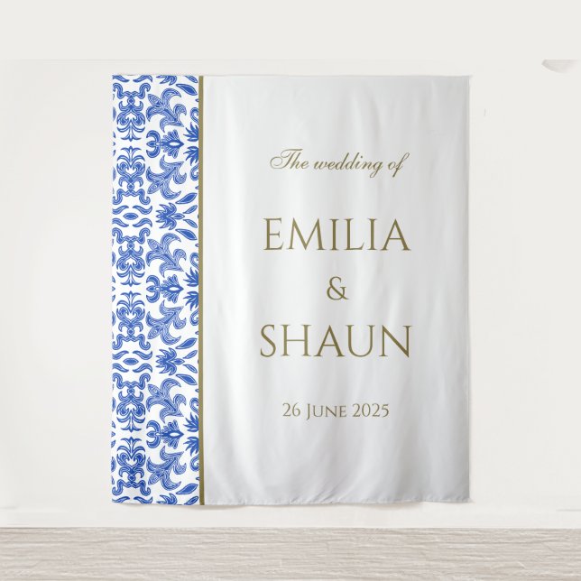 Eleganter italienischer Blue Wedding Hintergrund Wandteppich (Vorderseite)