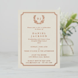 Eleganter Ivory Monogram + Laurel Wreath Abschluss Folieneinladung