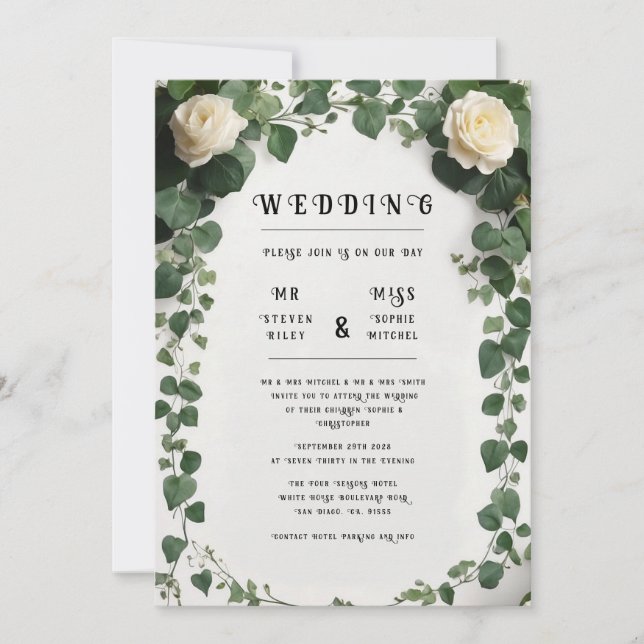 Eleganter Ivy Wedding Table Plan und Einladungen (Vorderseite)