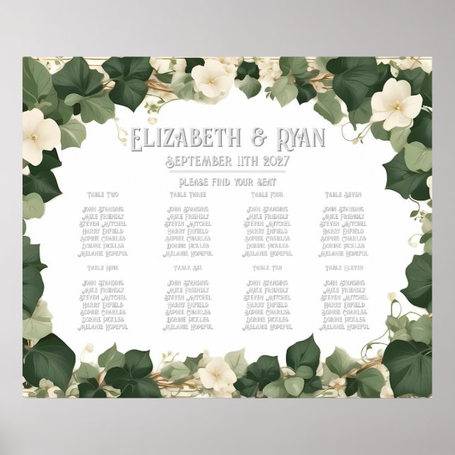 Eleganter Ivy Wedding Table Plan und Einladungen Poster (Vorne)