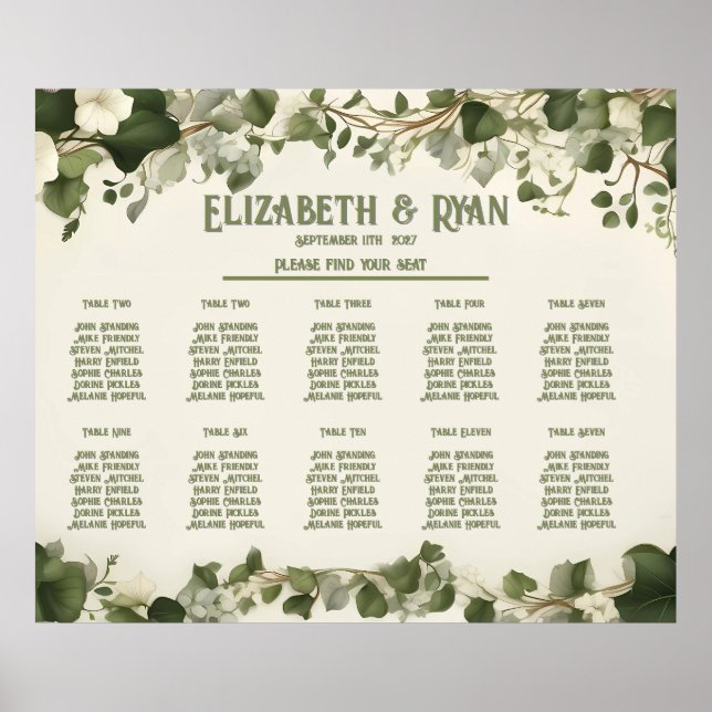 Eleganter Ivy Wedding Table Plan und Einladungen Poster (Vorne)