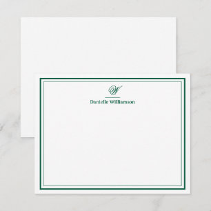 Eleganter Jägergrün-Monogramm-Doppelrand Weiß Mitteilungskarte