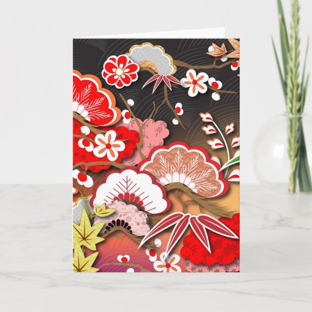 Eleganter japanischer Herbst Kimono Karte (Vorderseite)