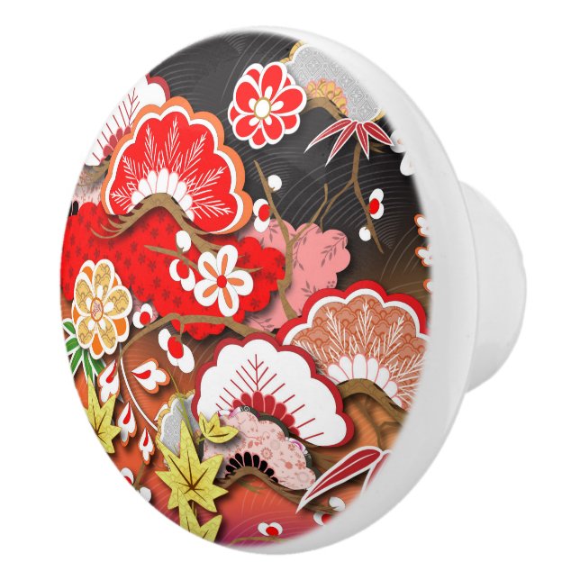 Eleganter japanischer Herbst Kimono Keramikknauf (Rechts)