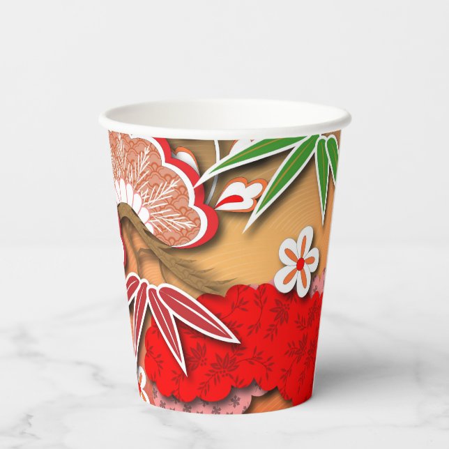 Eleganter japanischer Herbst Kimono Pappbecher (Rückseite)