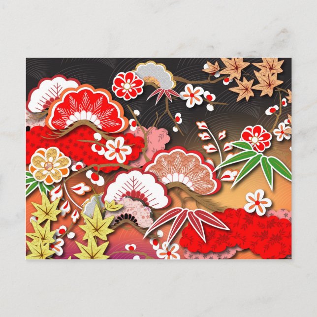 Eleganter japanischer Herbst Kimono Postkarte (Vorderseite)