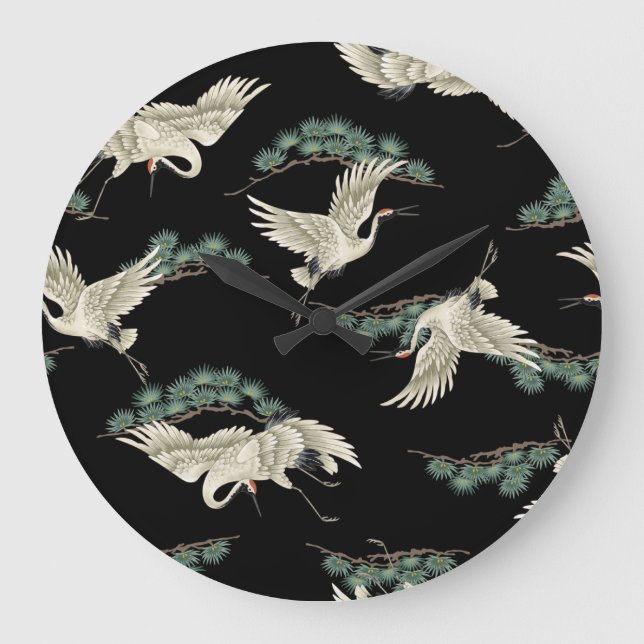 Eleganter japanischer Kranich: künstlerische Darst Große Wanduhr (Vorderseite)