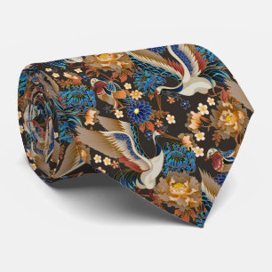Eleganter japanischer Kranich und blaue Chrysanthe Krawatte