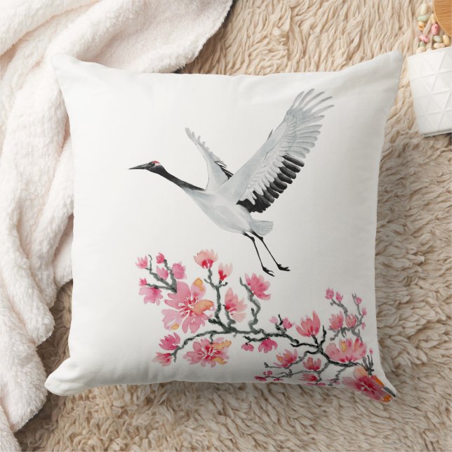 Eleganter japanischer Kranich und Cherry Blossom Kissen (Decke)