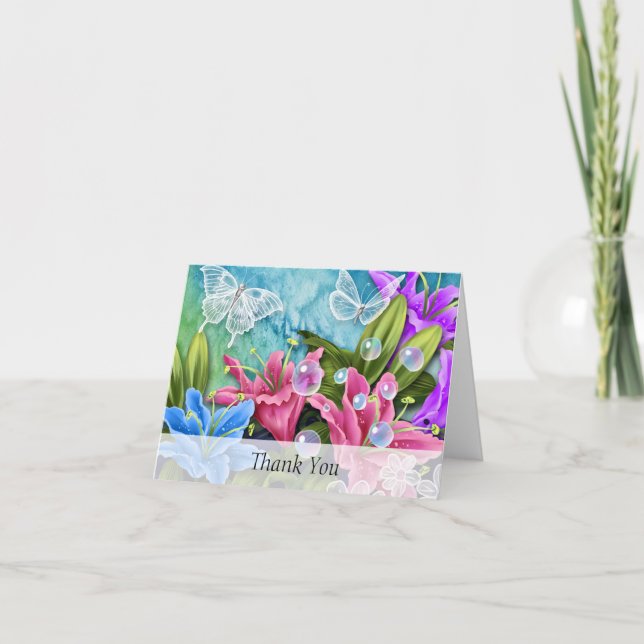 Eleganter Jeden Anlaß mit Blumen und Schmetterling Dankeskarte (Vorderseite)