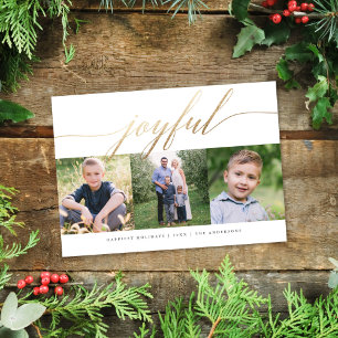 Eleganter Joyful Gold Script Multi-Foto Urlaub Feiertagskarte