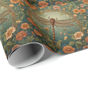 Eleganter Jugendstil Frühlingsgrüne Libelle Geschenkpapier
