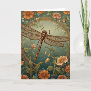 Eleganter Jugendstil Frühlingsgrüne Libelle Karte