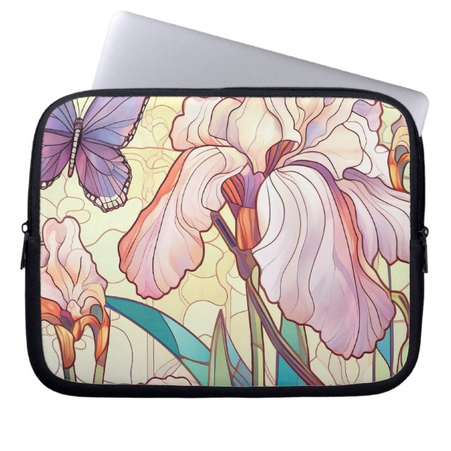 Eleganter Jugendstil-Glass Iris Butterfly Laptopschutzhülle (Vorderseite)
