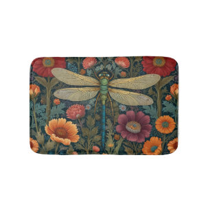 Eleganter Jugendstil Herbstblüten Libelle Badematte