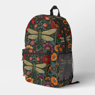 Eleganter Jugendstil Herbstblüten Libelle Bedruckter Rucksack