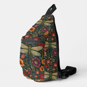 Eleganter Jugendstil Herbstblüten Libelle Crossbody Bag