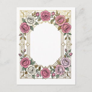 Eleganter Jugendstil-Hochzeitsrosenrahmen-Rand Postkarte