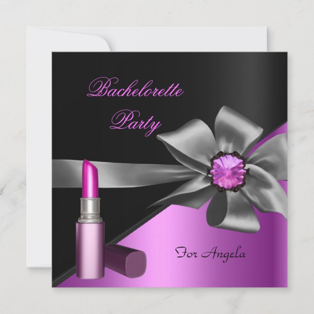 Eleganter Junggeselinnen-Abschied Pink Black Lipst Einladung (Vorderseite)