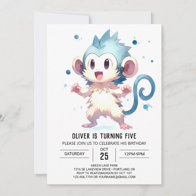 Eleganter Jungle Monkey Geburtstag Einladung (Vorderseite)